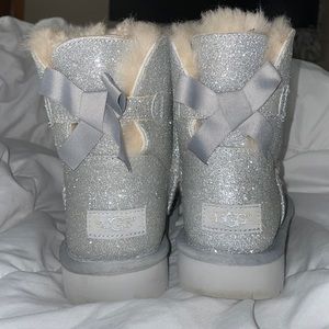UGG silver glitter mini boots with bow